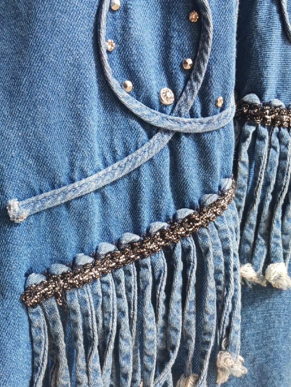Vintage Women's Denim Jacket With metal Studs& Ropes detail-New,"Cache" - Picture 4 of 16